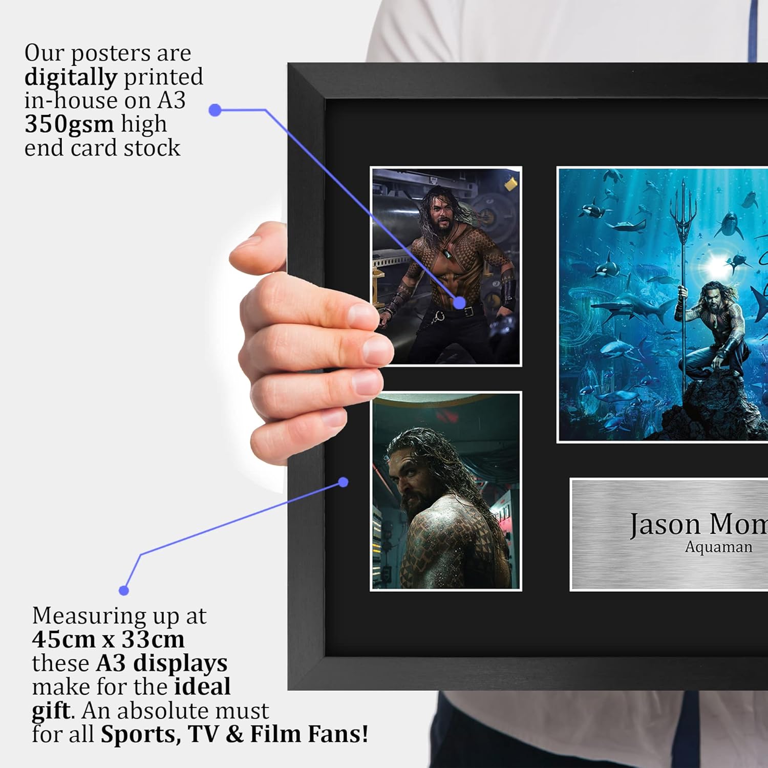 HWC Trading Jason Momoa Aquaman 16 x 12 inch (A3) Printed Gifts Signed Autograph Picture for Movie Memorabilia Fans - 16" x 12" Framed