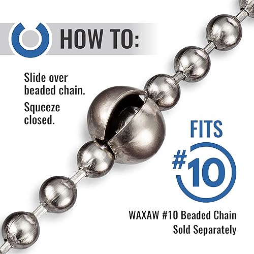 Miniatura 2 de Tope de cadena de cuentas de 0.394 in (paquete de 12) extra grande para cadena de bolas de cuentas #10 fabricada en EE. UU. WAXAW