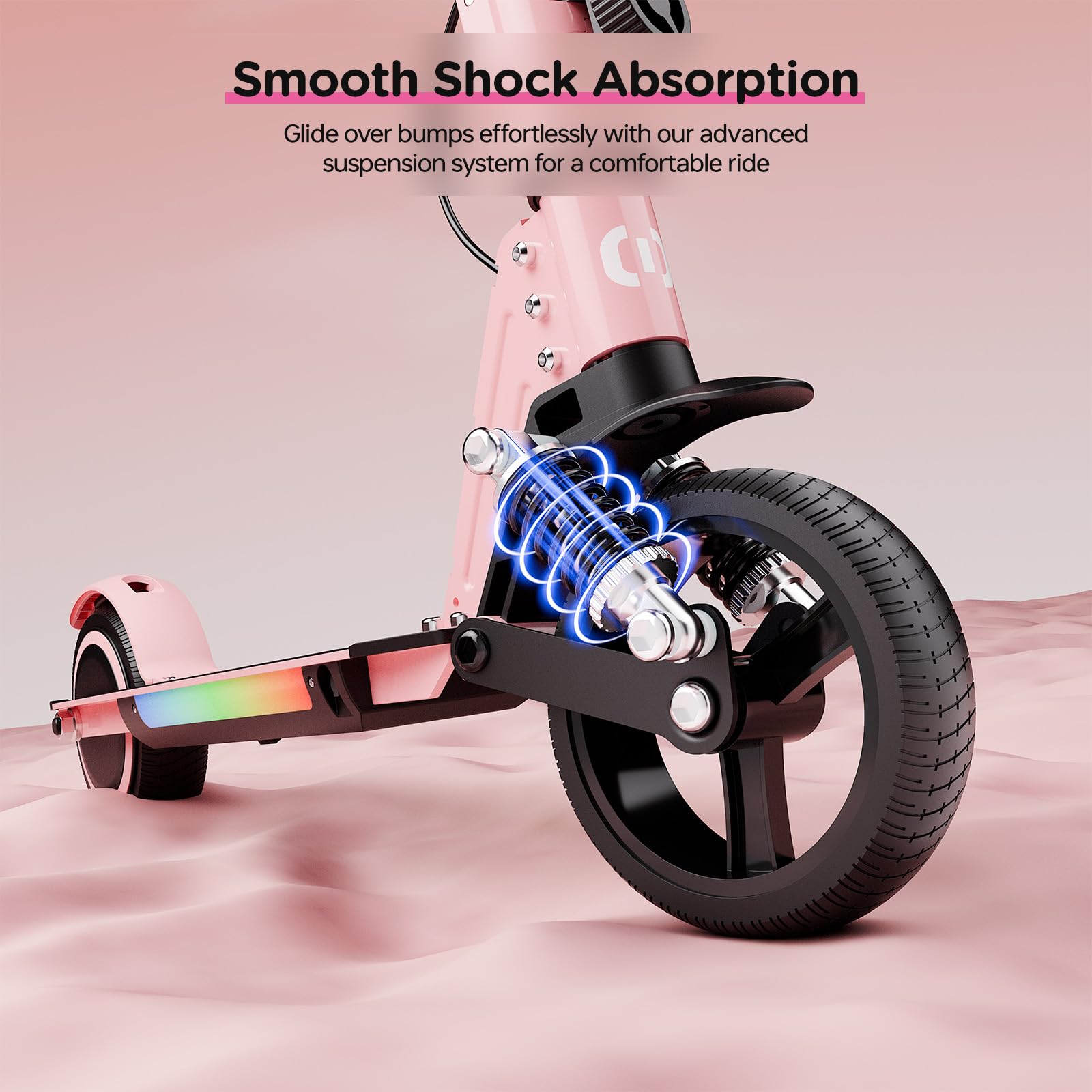 S5 Patín eléctrico para niños, Scooter Plegable para niños con iluminación LED, Ruedas Todo Terreno de 6.5", Velocidad hasta 14 km/h, para Edades de 6 a 14 años, Rosa