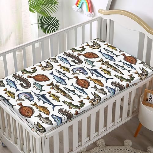 Miniatura 2 de Sábanas bajeras para cuna con temática de pez, material ultra suave, ideal para habitación de niños o niñas o guardería, multicolor, 38 x 24 pulgadas