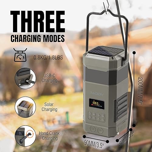 Miniatura 2 de [10000 mAh impermeable] Raddy SL10 Radio de emergencia, linterna solar de campamento con manivela AM FM NOAA + SP4 4W panel solar plegable portátil