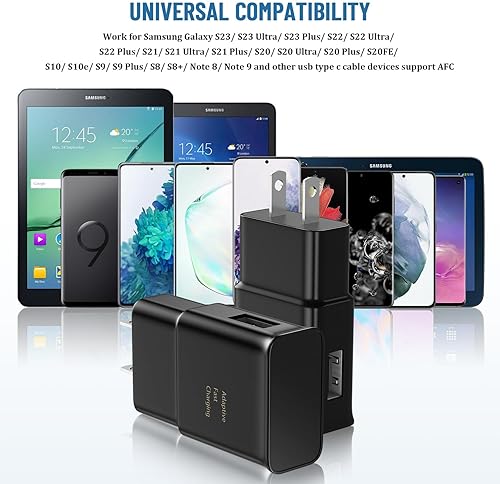 Miniatura 5 de Cargador de teléfono Android, cable de carga rápida Samsung tipo C con cable de carga USB C de 6.6 pies para Samsung Galaxy Negro