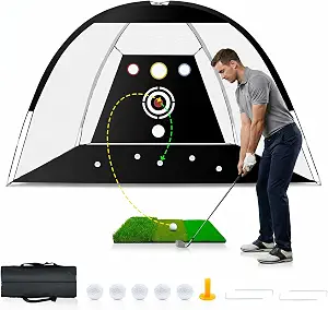 Golf Net, Dikutar 10x7ft Practice Bundle with Tri-Turf Mat & 4 Targets