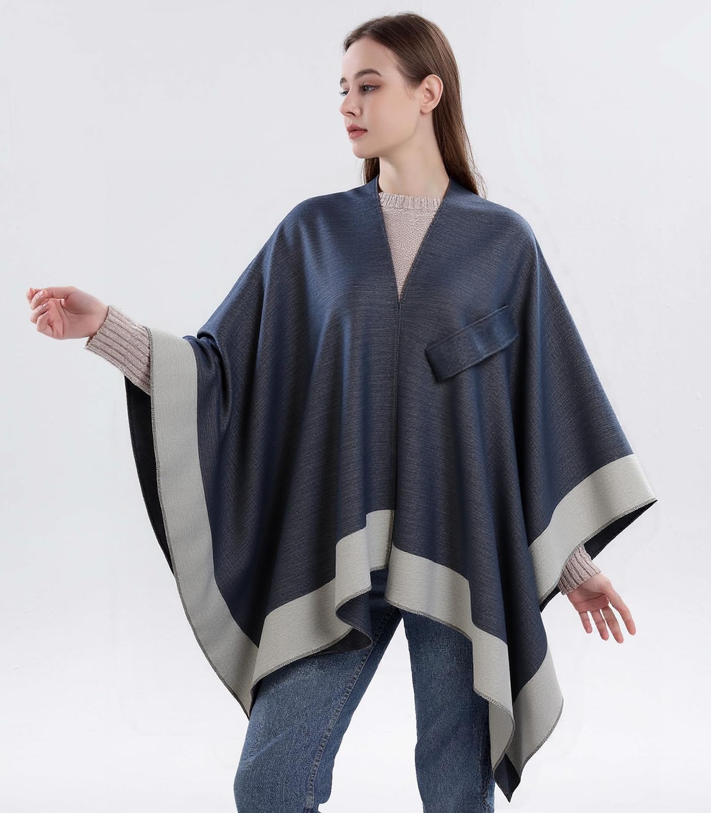 Poncho Mujeres Chales y Abrigos Delanteros Floral Elegante Cape del Estilo de Retro Chales Calientes