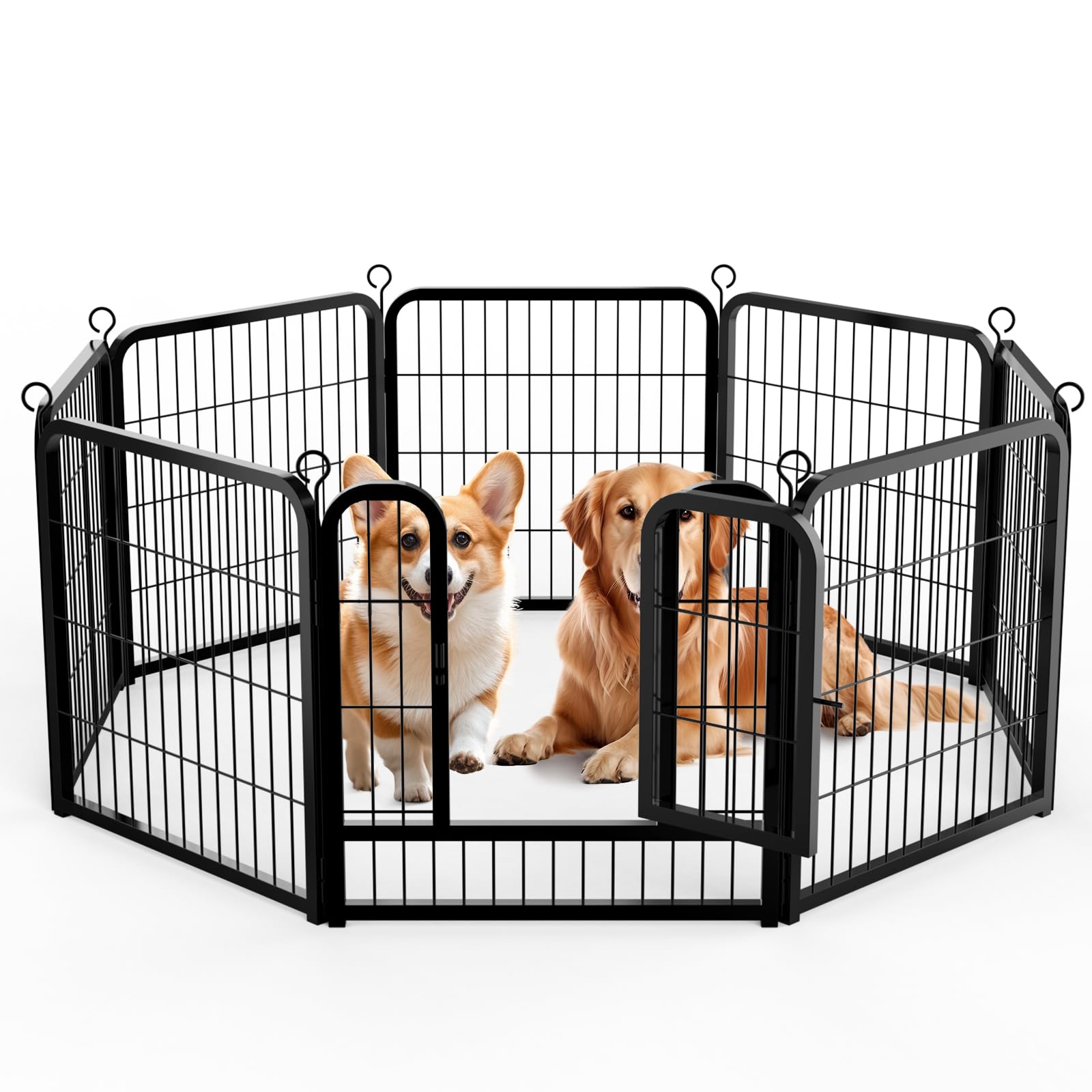 Treeboy Dog Pen Indoor, 8 Panel Dog Playpen with Door, High 60cm Indoor/Outdoor Puppy Pen, Portable Detachable Pet Playpen For Puppies, Cats, Rabbits and Other Animals (Black)
