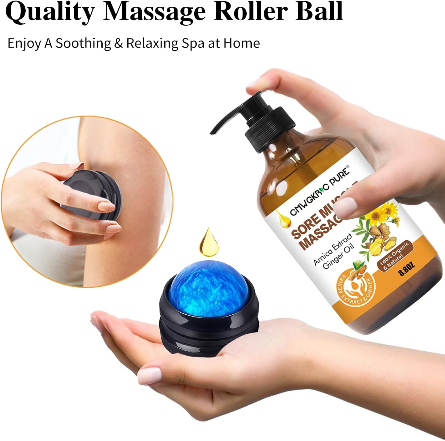 2 Pack Massage Oil for Massage Therapy - Sore Muscle Arnica Ginger Massage Oil -Warming Tired Sore Muscles &Lavender Relaxing Massage Oil -Romantic, Aromatic, Soothing Massage Oil with Massage Ball : Health & Household
