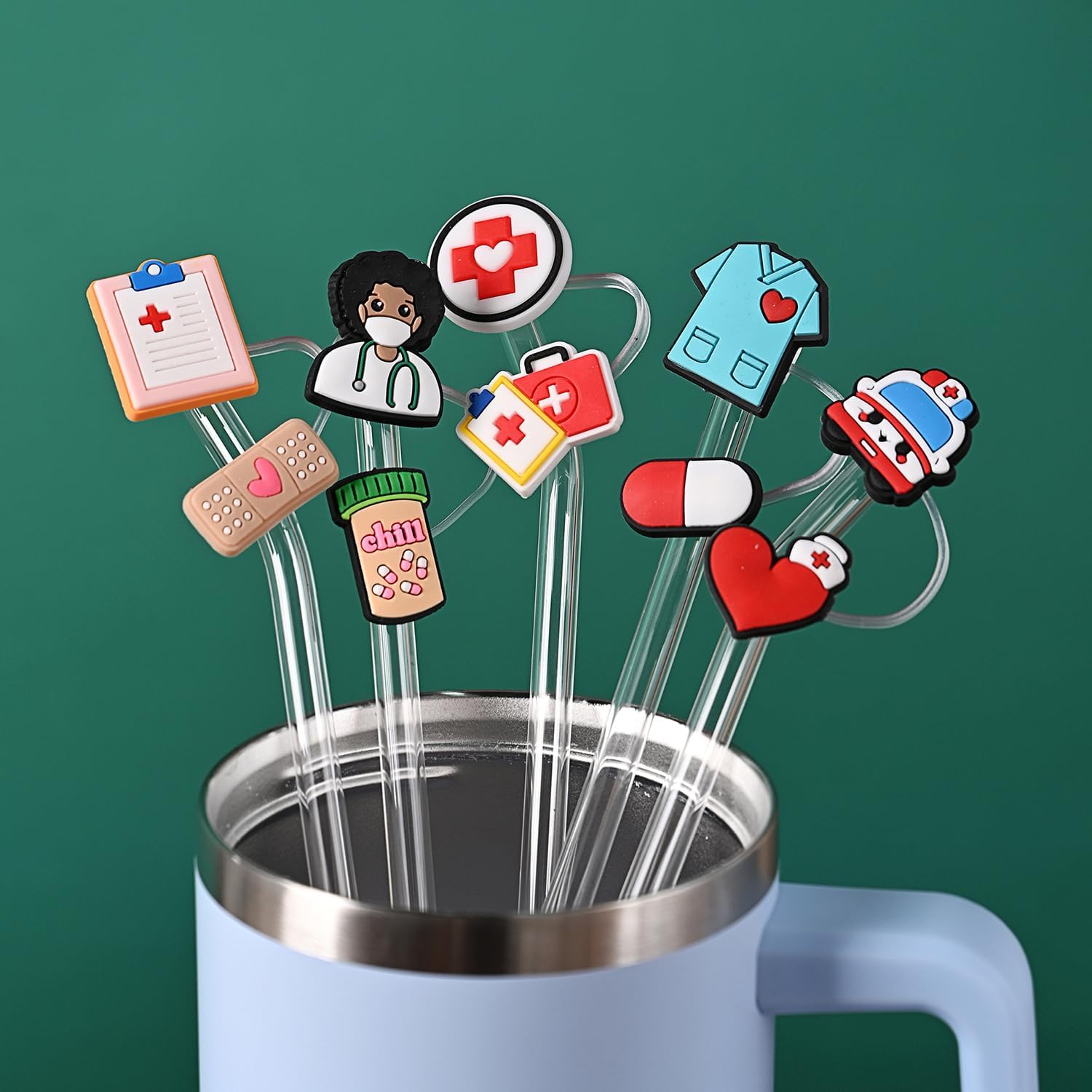 15Pcs Silicone Straw Covers Cap for Stanley Cup 20 30&40 Oz Cup, Medicals Nurse Straw Toppers for Stanley 40 Oz Tumbler 10mm 0.4in Lid Accessories - Image 4