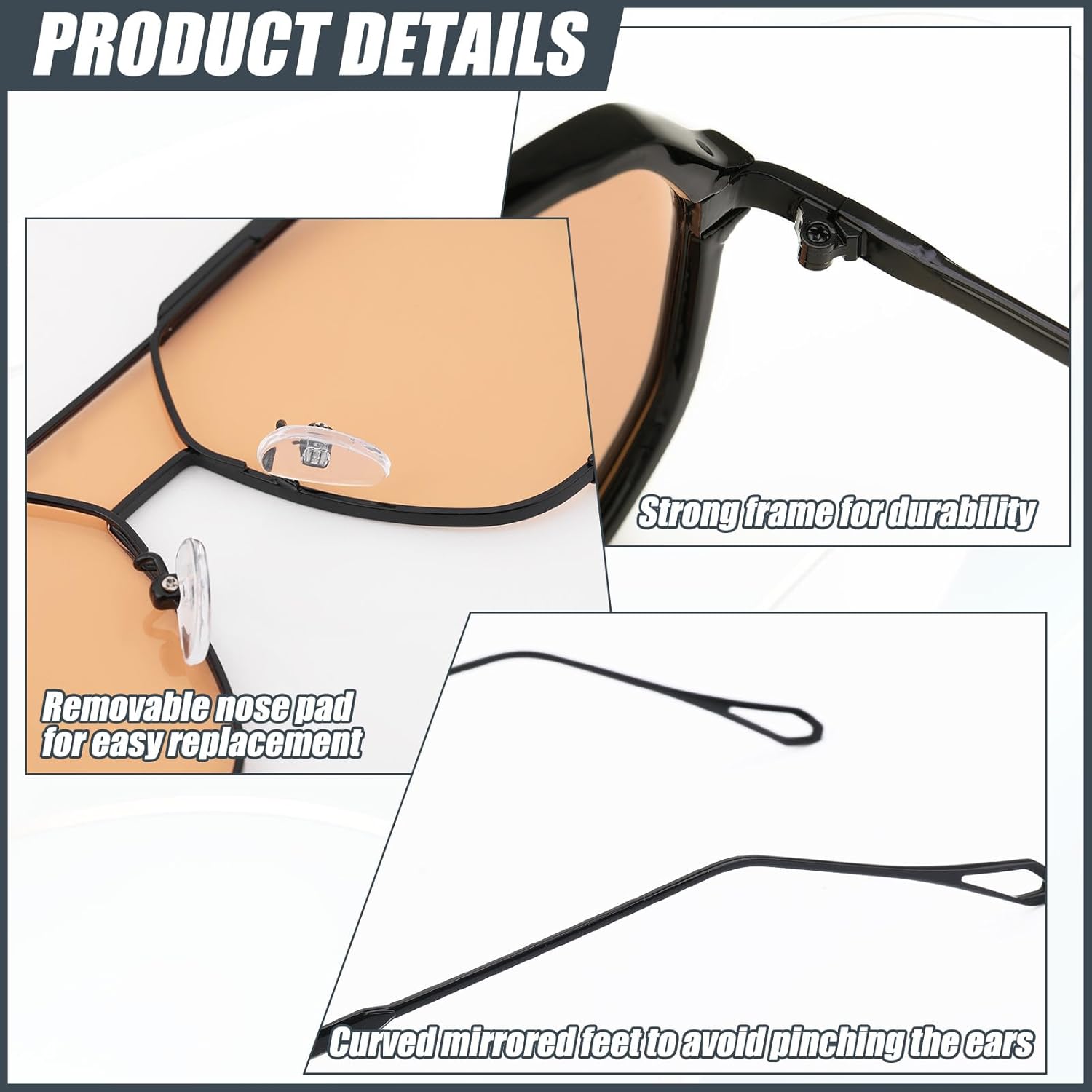 JATEBI 3 Pcs Retro Oversized Aviator Sunglasses for Women Men Square Semi Rimless Aviator Sun Glasses 70s Vintage Trendy Shades - Image 3