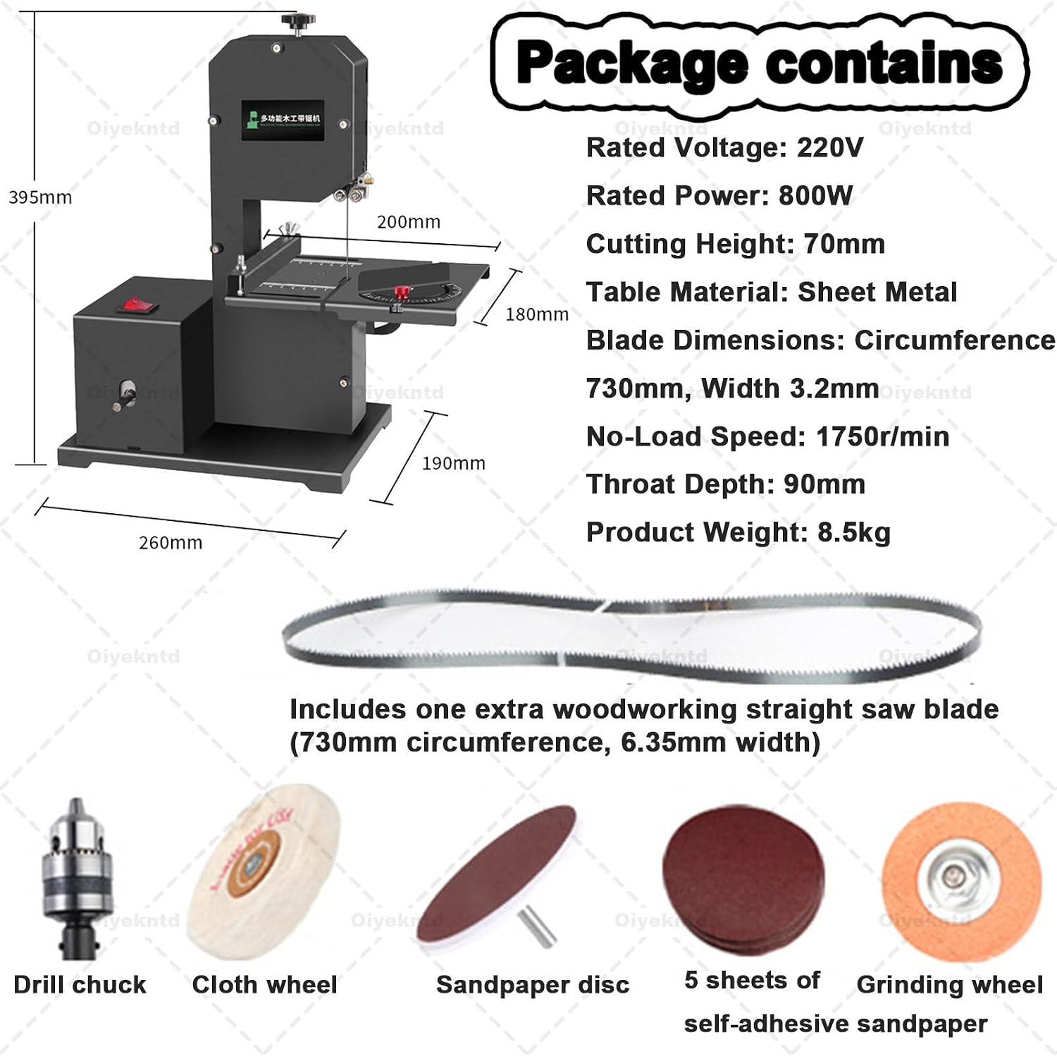Benchtop Bandsaw for Small Workshops, 1750 RPM Woodworking Band Saw with Tilt Metal Plate Table, 70mm Resaw Depth, 90mm Throat, Ideal for Cutting Wood and Foam