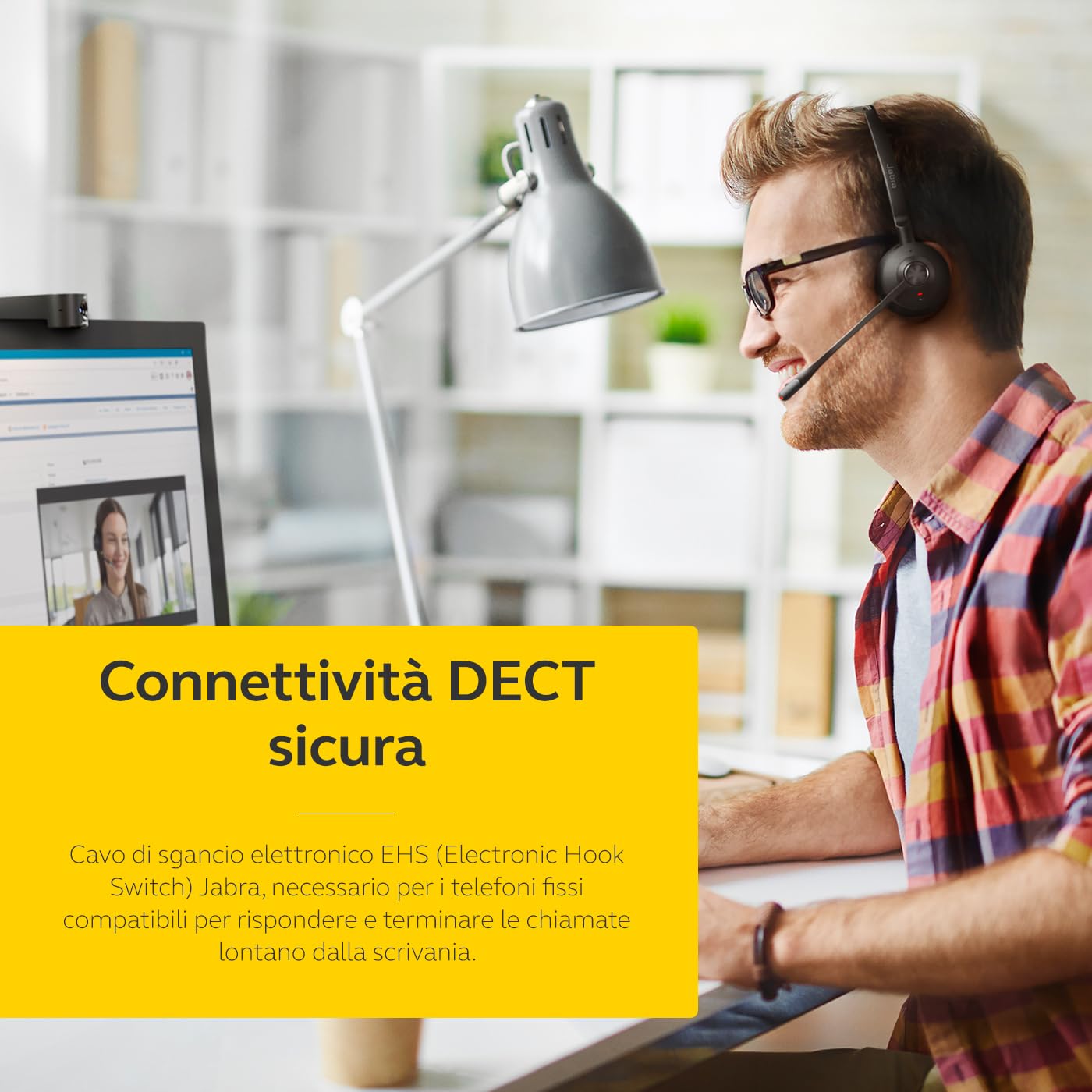 Jabra Engage 75 SE - Cuffie mono con cuscinetto per le cuffie, base, alimentazione elettrica, cavo USB-C a USB-A da 1,5 m, cavo per telefono da ufficio, guida rapida e garanzia