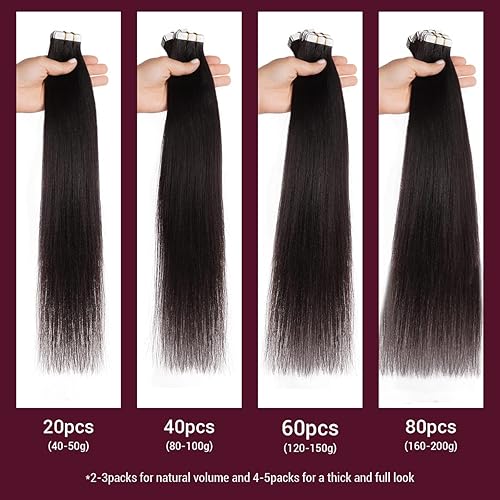 Miniatura 4 de Starlet - Extensiones de cabello humano adhesivas Yaki, lacio, 100% virgen, 12A, 18 pulgadas, 20 unidades de 1.76 oz, extensiones de cabello para