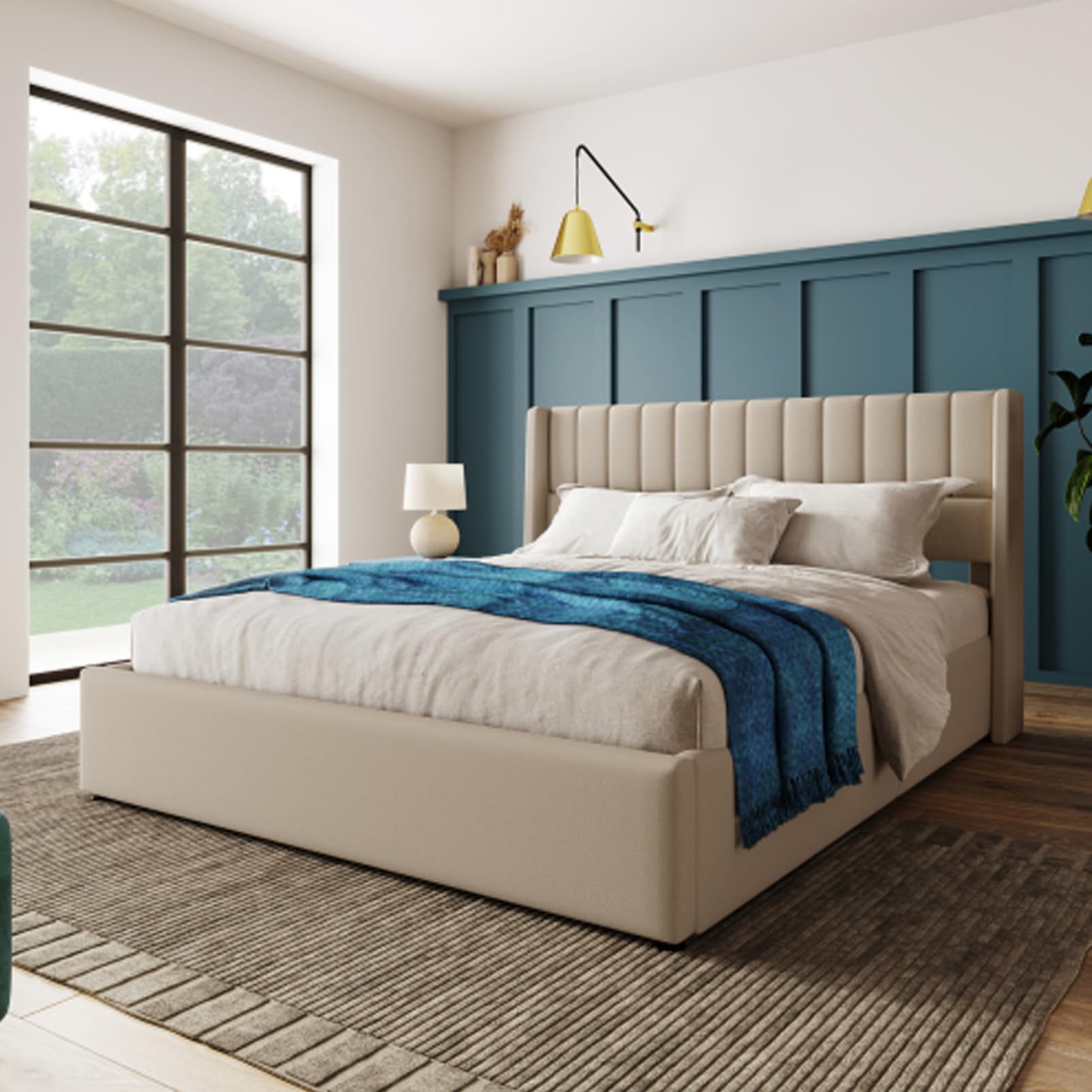 Letto Imbottito Idraulico Con Rete A Doghe In Metallo Letto Matrimoniale King Size Biancheria Letto Per Ragazzi Per Adulti Ragazzi Letto Contenitore Box Letto Letto Per Gli Ospiti Beige 180x200 Cm