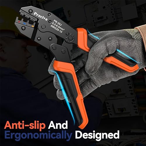 Miniatura 3 de Preciva AWG20-10 - Kit de herramientas de crimpado de terminales de cable con nuevo diseño de mango, herramienta de crimpado de trinquete aislada