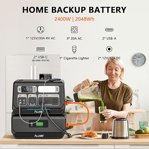 Miniatura 4 de ALLWEI Estación de energía portátil de 1200 W (pico 2400 W), generador solar de 1132 Wh 306000 mAh con 4 salidas de CA de 120 V, 6 USB-C PD3.0 60 W,