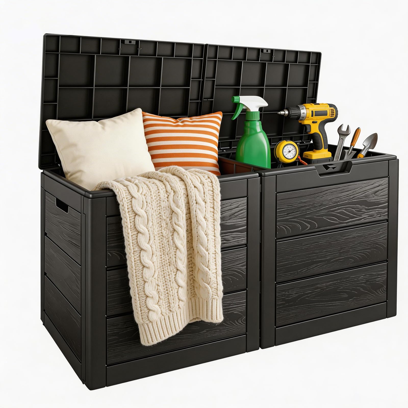 ZEUKMXOO 2-in-1 Convertible Deck Box: 2x35 Gal Waterproof Outdoor Storage Containers with Lockable Lid & Removable Partition, for Package Delivery,