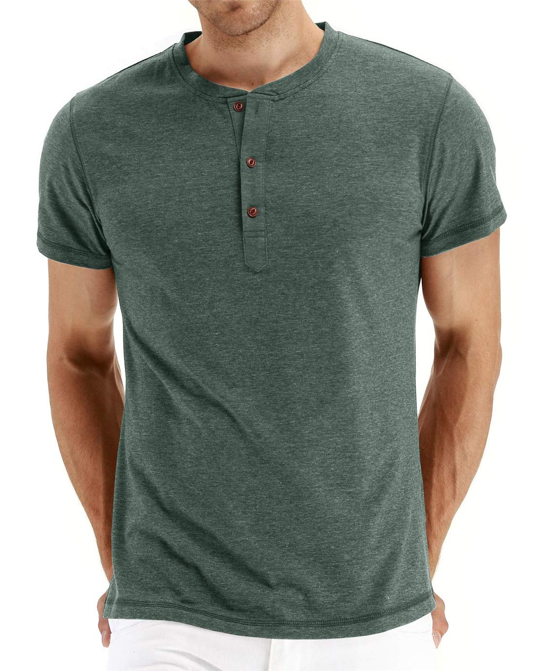 Cabeen Camiseta de Manga Corta para Hombre Verano Henley Casual T-Shirt Cuello Redondo con Botones