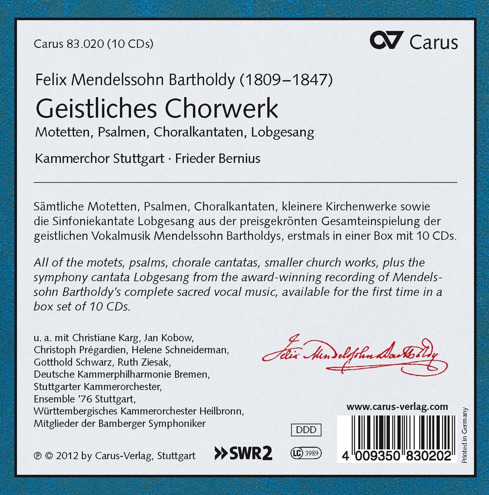 Mendelssohn: Obras Corales Sacras Kammerchor Stuttgart - Bernius