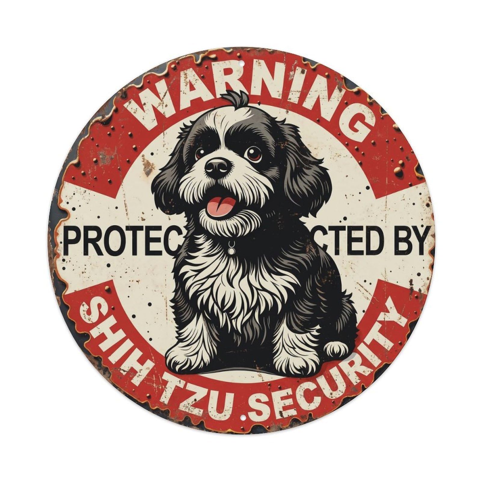 Metal Tin Sign Warning Protected By Shih Tzu Dog Security Vintage