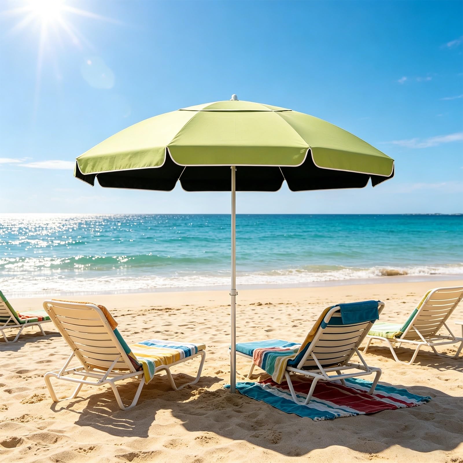 Zielony Parasol Ogrodowy 200 cm, UPF 50+, Przenośny, Wodoodporny Parasol Plażowy z Torbą Transportową, na Kemping, Plażę