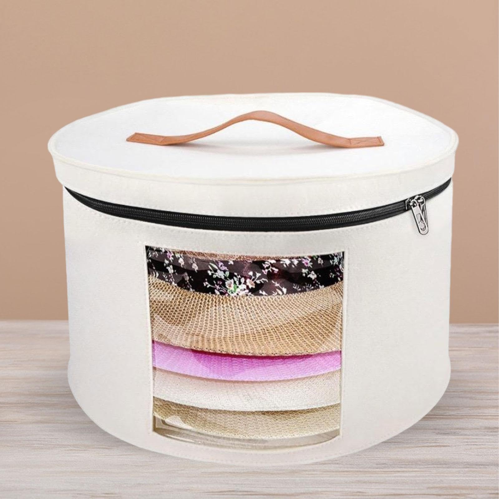Baoblaze Scatola per Cappelli Scatola per Cappelli con Coperchio Antipolvere per Donna Uomo Organizzatore per Cappelli Pieghevole Scatola per Cappelli Rotonda, Bianco 40x26 cm