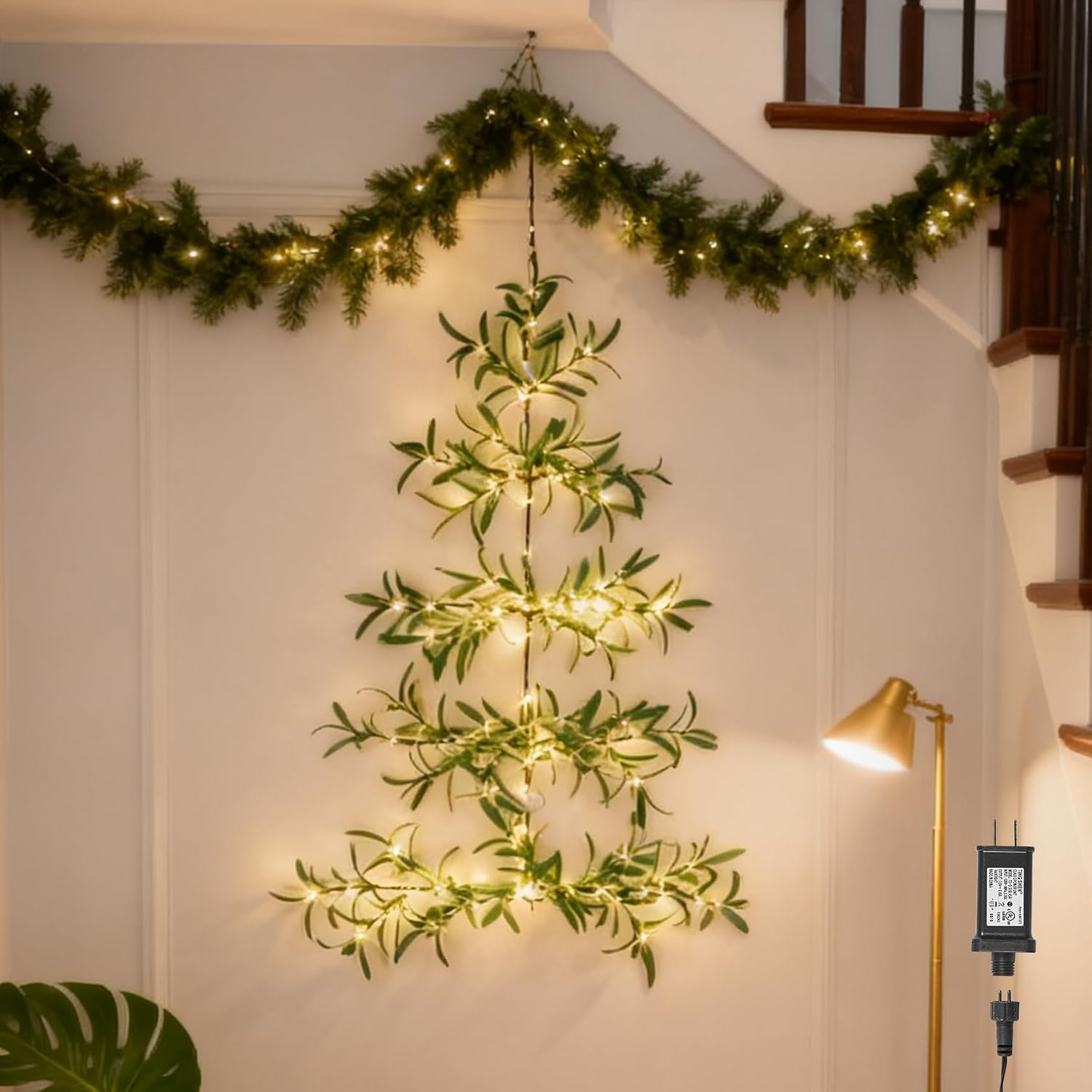 Hairui Lighted Brown Wall Tree 4FT 108 Warm White LED Lights for Home Fireplace Christmas Decoration Inside Outside