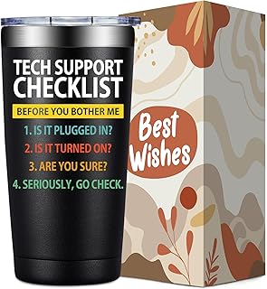 SpenMeta Tech Gifts for Men - Christmas, Birthday Gifts for IT Techies Guys, Geek, Computer Programmer - 20oz Tech Support Checklist Tumbler Cup