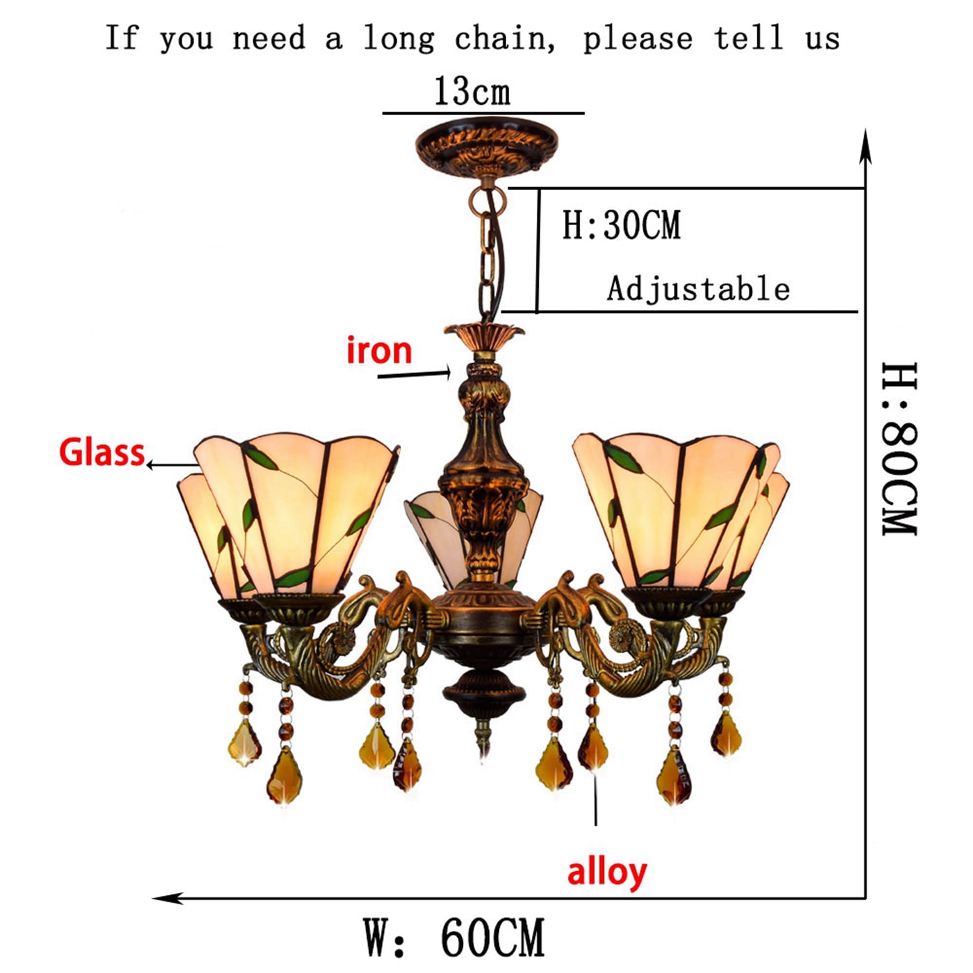 Żyrandol Witrażowy Tiffany, 5 Głowic 6 Cali Ciepłe Liście Lampa Sufitowa Wystrój W Stylu Vintage Kryształowa Lampa Wisząca Do Pokoju Sypialnia Restauracja Przedpokój
