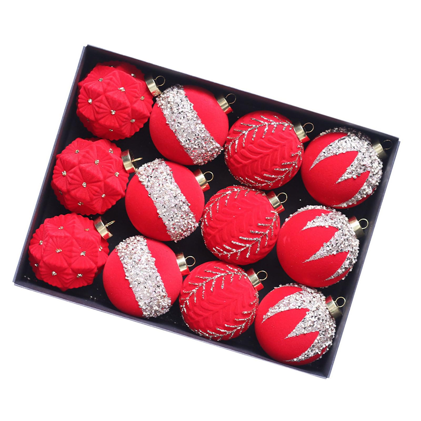 Tsophreniq Of 12 Flocking Christmas Sphere Ornament Soft Flocking Sphere 8cm Baubles for Elegant Holiday Trimming Decorations