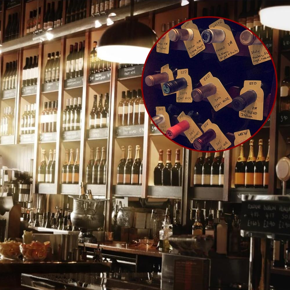 PERFETSELL 200 Étiquettes Bouteille Vin Marron En Papier Kraft - Étiquettes Réutilisables Cave à Vin