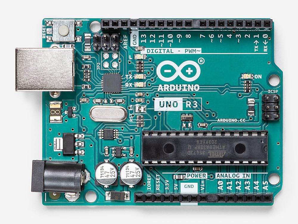 ArduinoUno REV3 [A000066] - ATmega328P Microcontroller, 16MHz, 14 Digital I/O Pins, 6 Analog Inputs, 32KB Flash, USB Connectivity, Compatible with Arduino IDE for DIY Projects and Prototyping