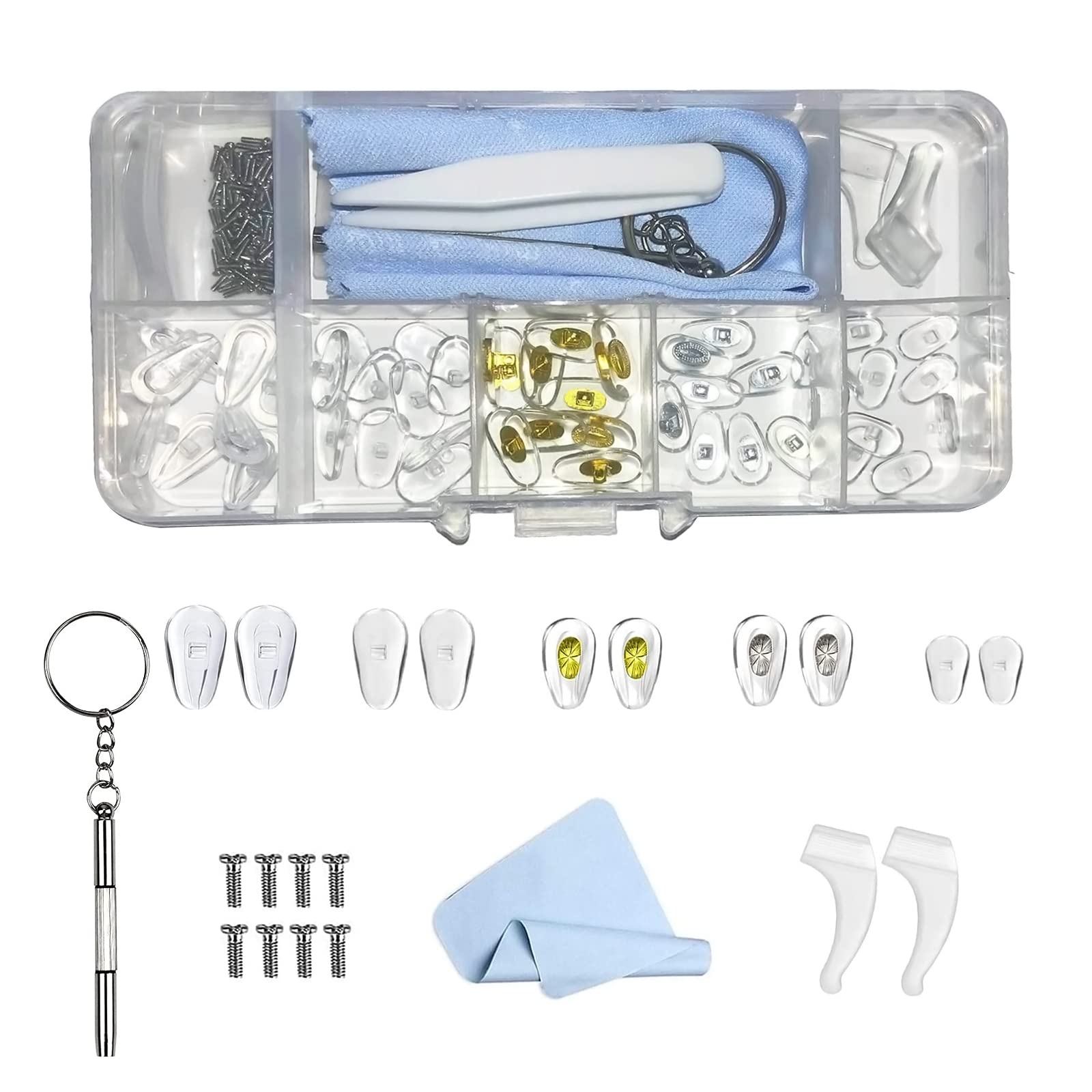 Almohadillas de Nariz para Gafas,25 Pares Silicona Almohadillas Gafas Kit de Reparación de Gafas Accesorios para Reparar Gafa Almohadilla de Nariz Atornillada Patillas Gafas