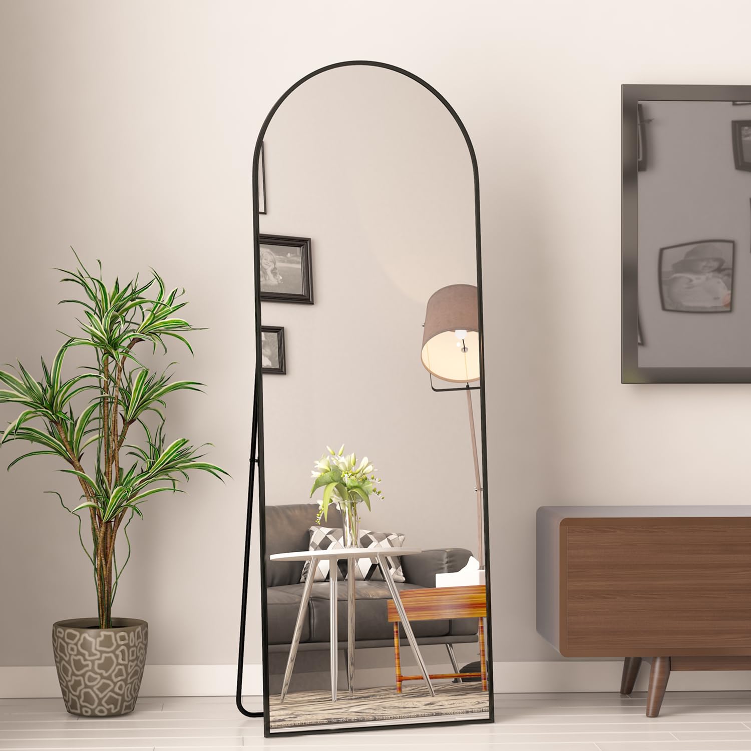 Miroir de Sol cintré 162 x 53 cm Cadre Aluminium Mural Intégral Noir