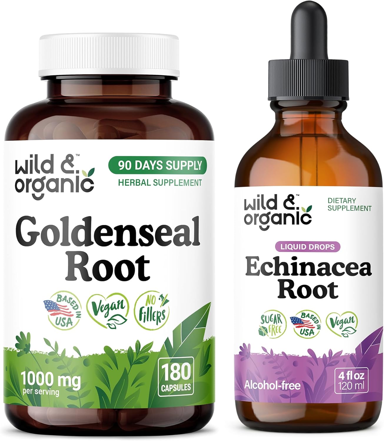 Wild & Organic Goldenseal 180 Capsules & Echinacea Tincture 4 fl oz