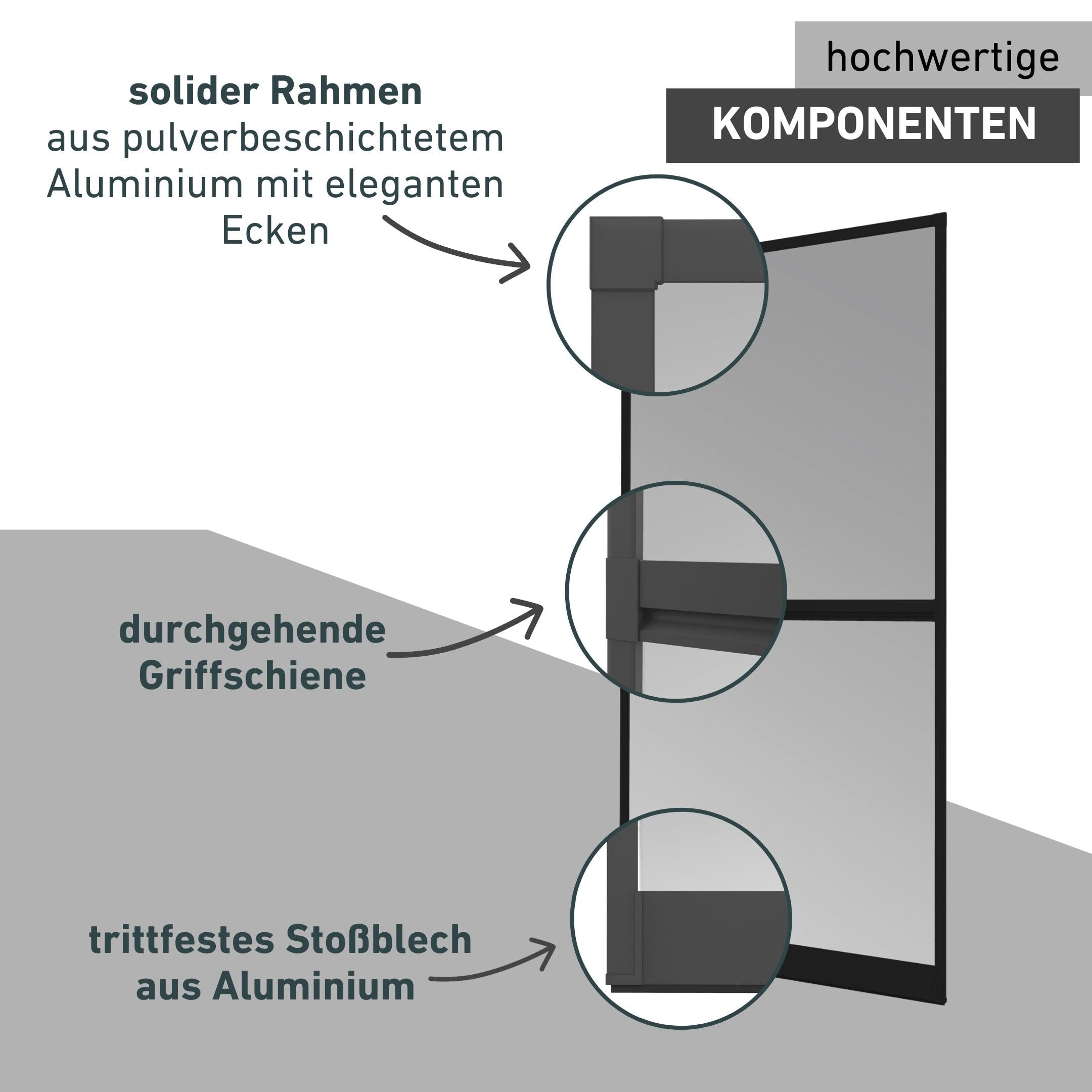 Windhager Insektenschutz Tür, 100 x 210 cm, anthrazit, Spannrahmen-Tür Expert Fliegengitter Alurahmen für Türen, 04532