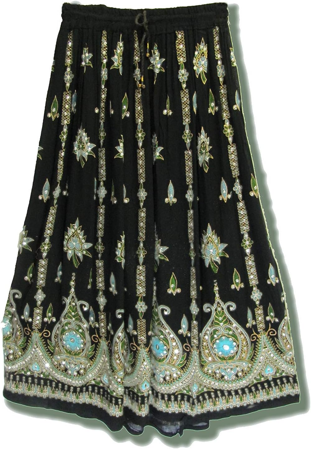 Women's Tie Dye Yoga Trend Sequined Crinkle Broomstick Gypsy Long Skirt