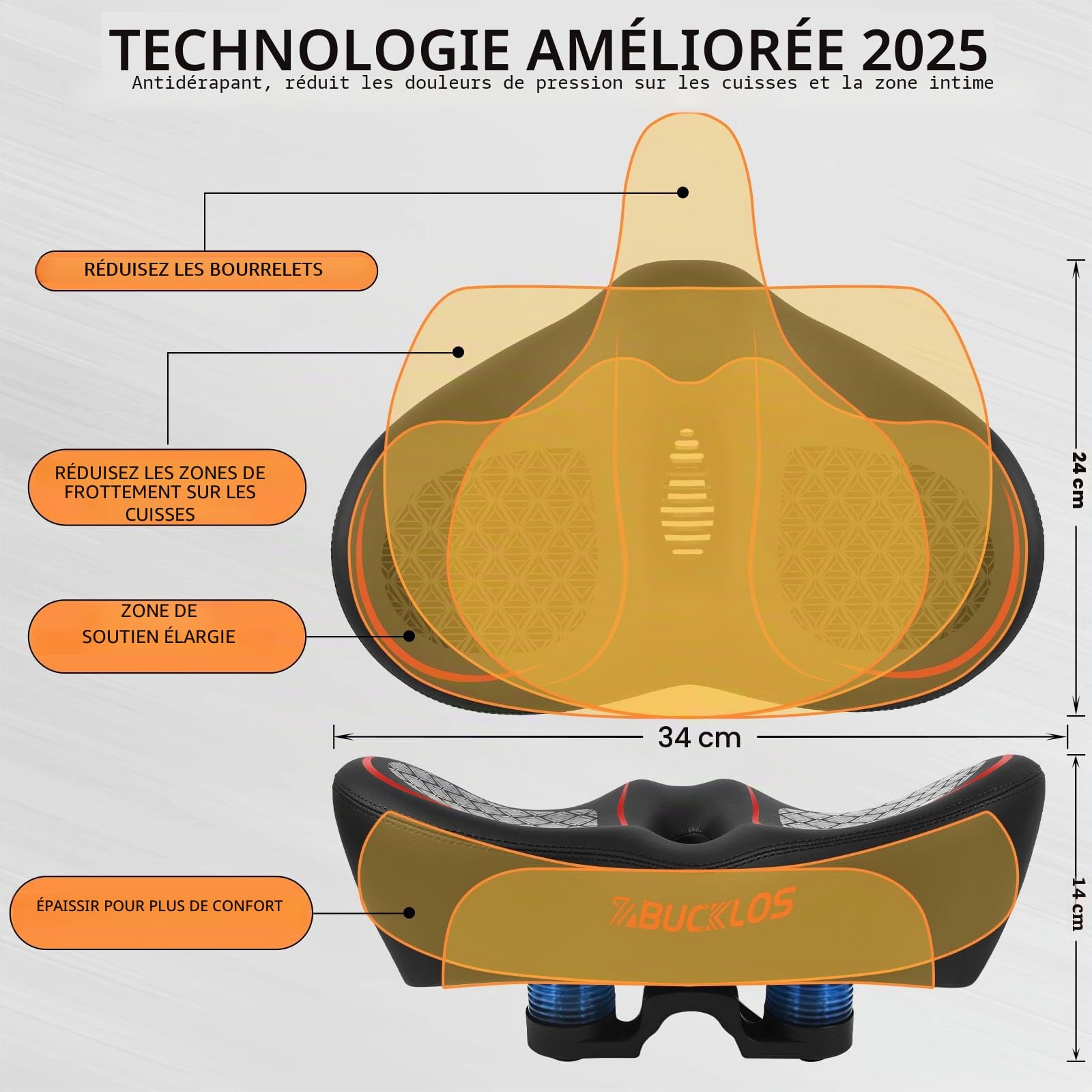 Selle de vélo surdimensionnée pour homme et femme, plus large avec rembourrage en mousse souple, selle de vélo ergonomique sans nœud pour VTT, vélo de ville, vélo de route et vélo d'appartement