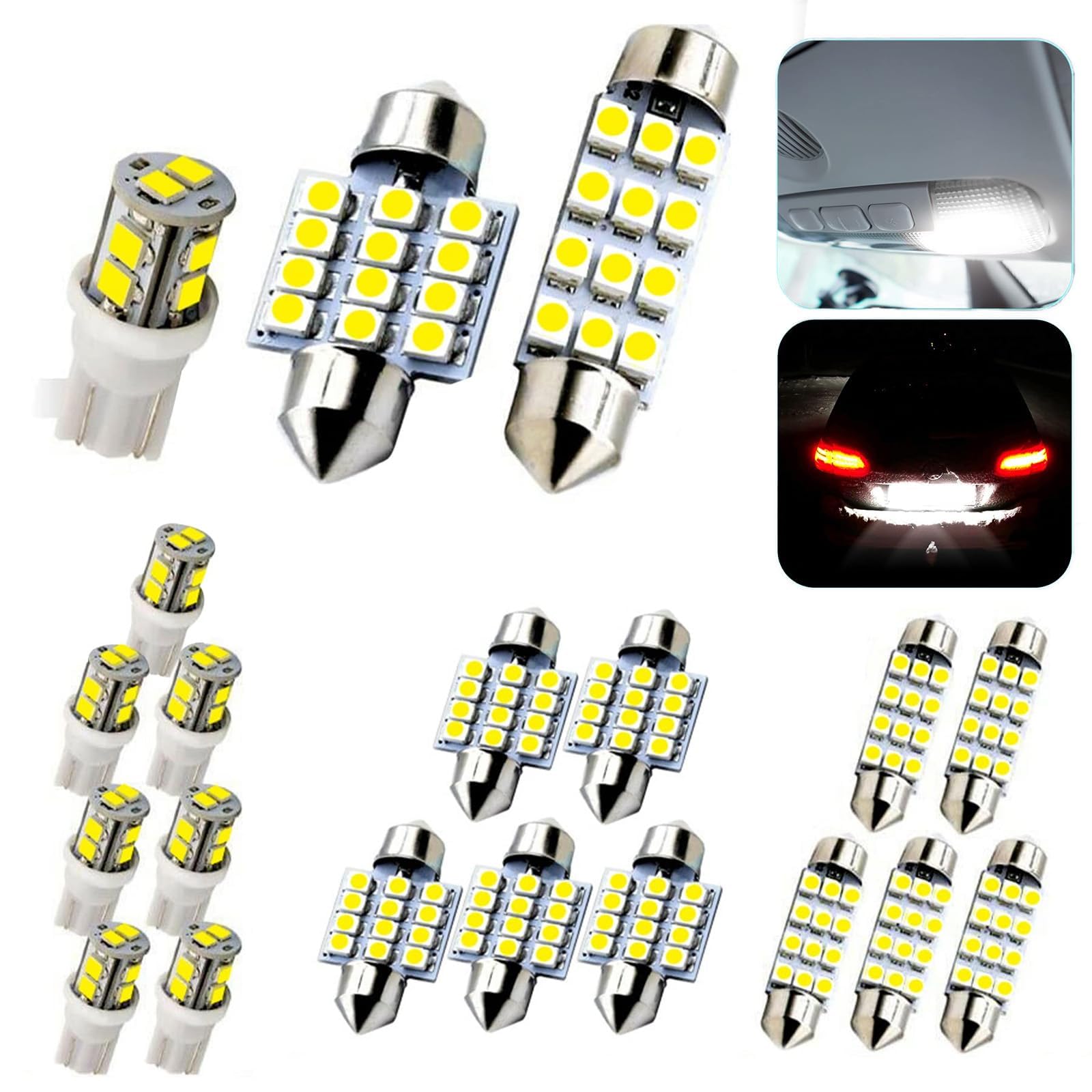 X spring 20 PCS LED Car Bulb Kit, T10 31 Mm 42 Mm Festoon Bulbs LED Suitable Auto Car Map Dome Door Courtesy License Plate Lights, Trunk LED Lights Replacement for Car Interior Lights