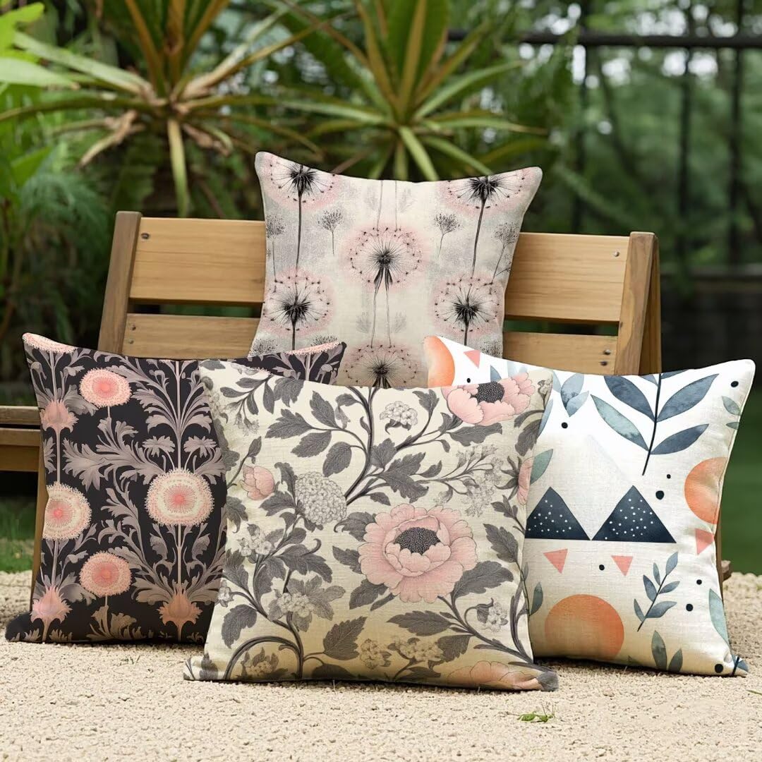 Fundas Cojines 40x40 cm Exterior Cojines Rosa Fundas de Almohada Juego de 4, Cuadrados Funda Cojin Planta Almohadas con Cremallera, Sofa Cama Decorativos para Hogar, Jardín, Salón y Dormitorio Ym161