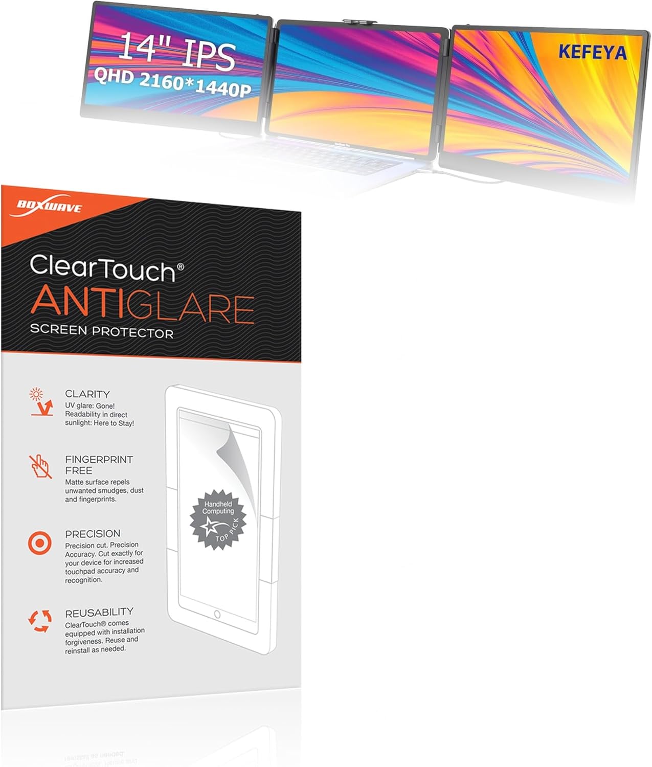 BoxWave Screen Protector Compatible with Kefeya S2Pro Laptop Screen Extender (14in) - ClearTouch Anti-Glare (2-Pack), Anti-Fingerprint Matte Film Skin