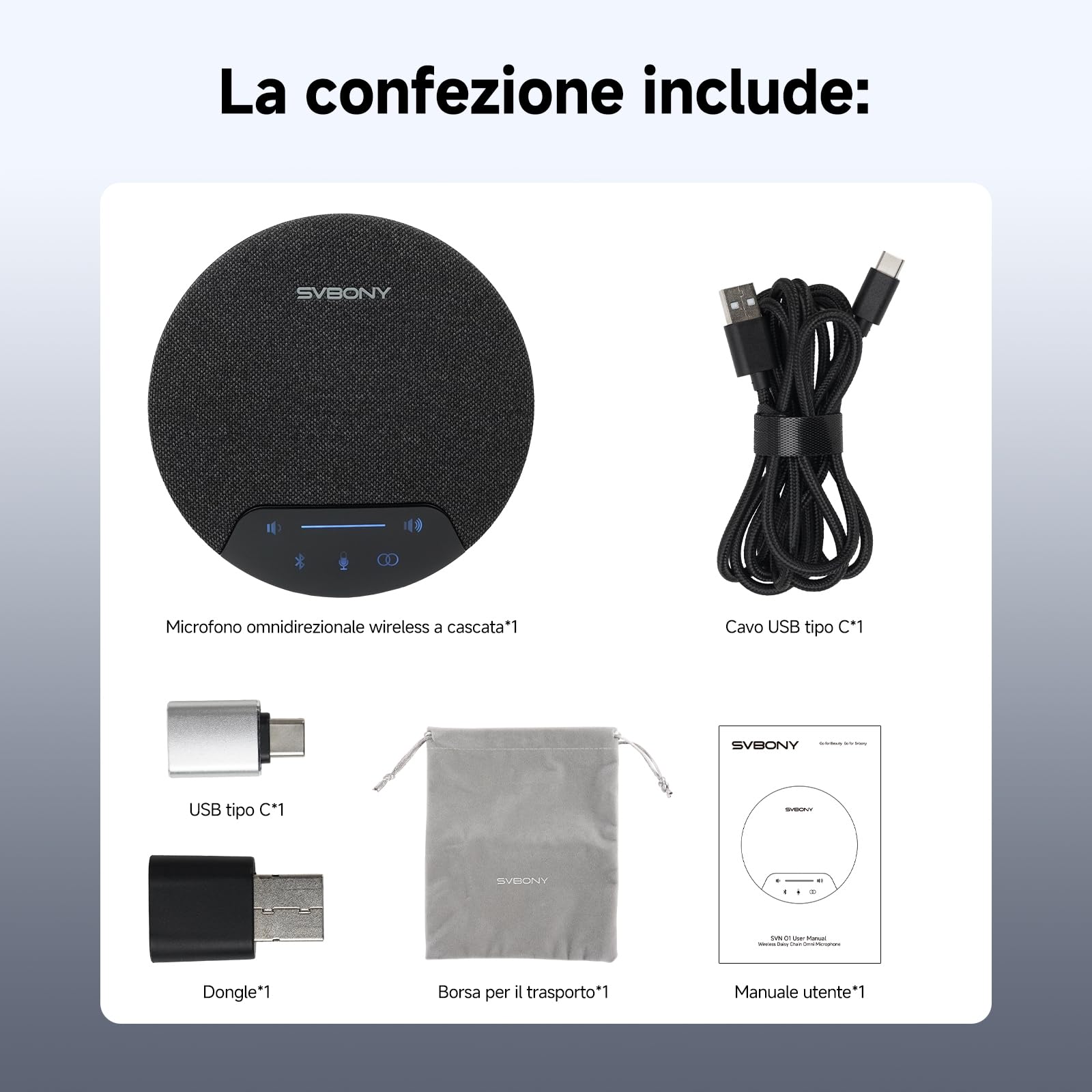 SVBONY SVN O1 Conference Microphone con 3 Plug-&-Play per 2-6 Pers | Altoparlante per Conferenze Dual-Channel con Cattura 360° & Riduzione Rumore 3A+IA per Piccole Sale