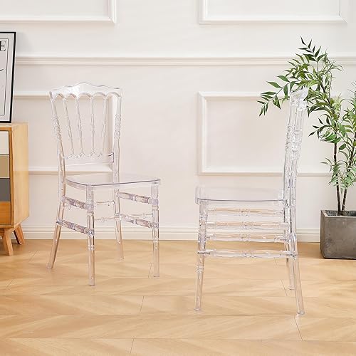 Clear Napoleon - Juego de 2 sillas de acrílico transparente, sillas de comedor de plástico moderno, sillas de cristal transparente sin brazos para