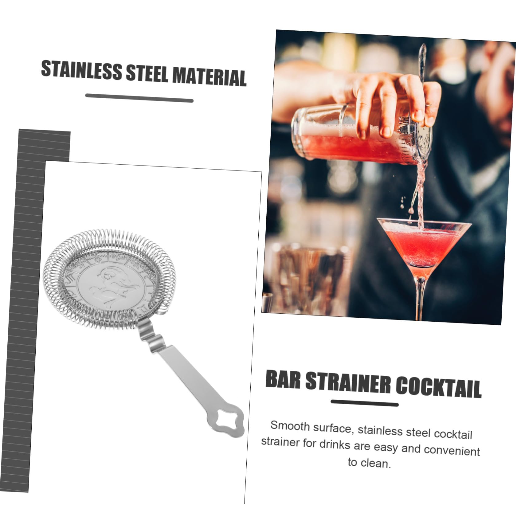 UKCOCO 3piezas Colador De Cóctel De Acero Inoxidable Filtro Ergonómico Para Bebidas Para Hogar y Bar Fácil Limpieza y Uso Profesional