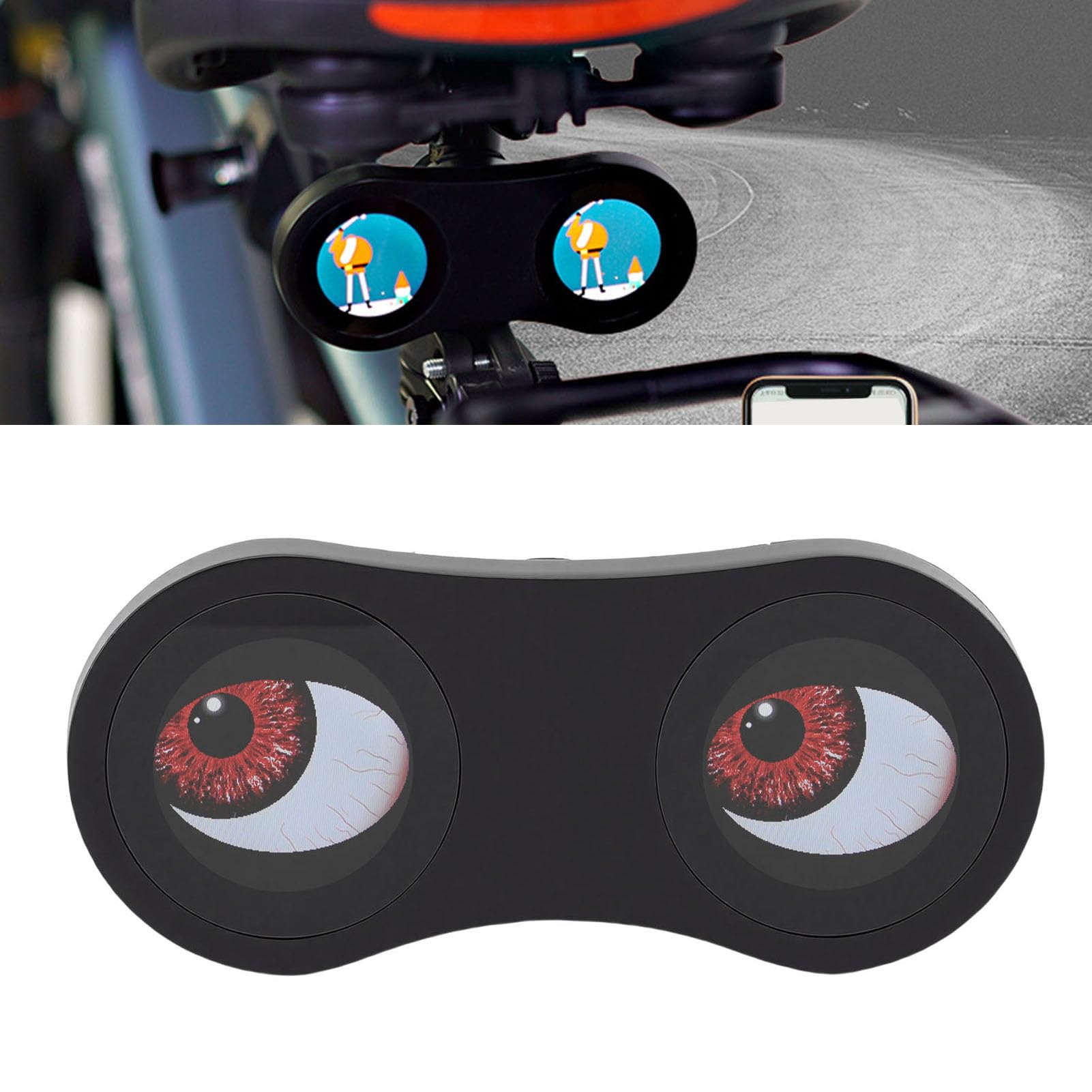 CCYLEZ Fanale Posteriore per Bici con Rilevamento Intelligente dei Freni | Fanale Posteriore GIF con Bulbo Oculare Dinamico Ricaricabile, Doppio Display HD da 1,9 Pollici per la Guida Notturna