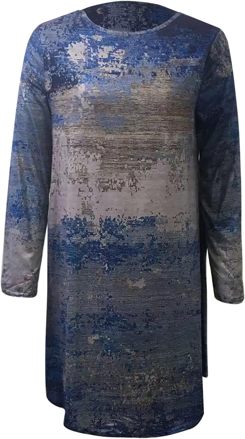 JJHAEVDY Women's Retro Fashion Casual Printed Round Neck Pullover Loose Long Sleeve Dress : Clothing, Shoes & Jewelry