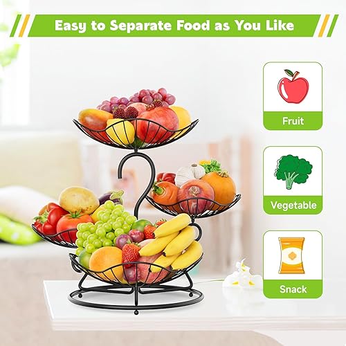 Miniatura 7 de PouHenier.jh Cesta de frutas de 4 niveles para encimera de cocina, estante de almacenamiento de verduras de alambre de metal de gran capacidad,