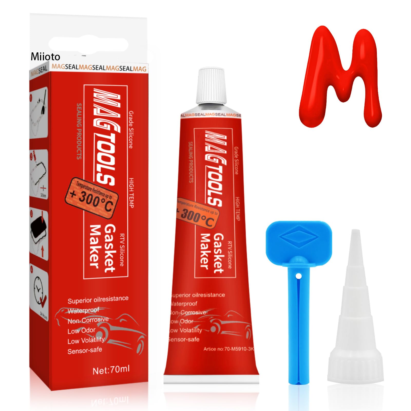 Miioto Dichtmasse Motor, Motordichtmasse Schwarz, Zylinderkopfdichtung Dichtmittel, Flüssigdichtung, Getriebe Motor Dichtung Ölwanne, Dichtungs-Additiv, Regeneriert Dichtungen-70ml (Rot)