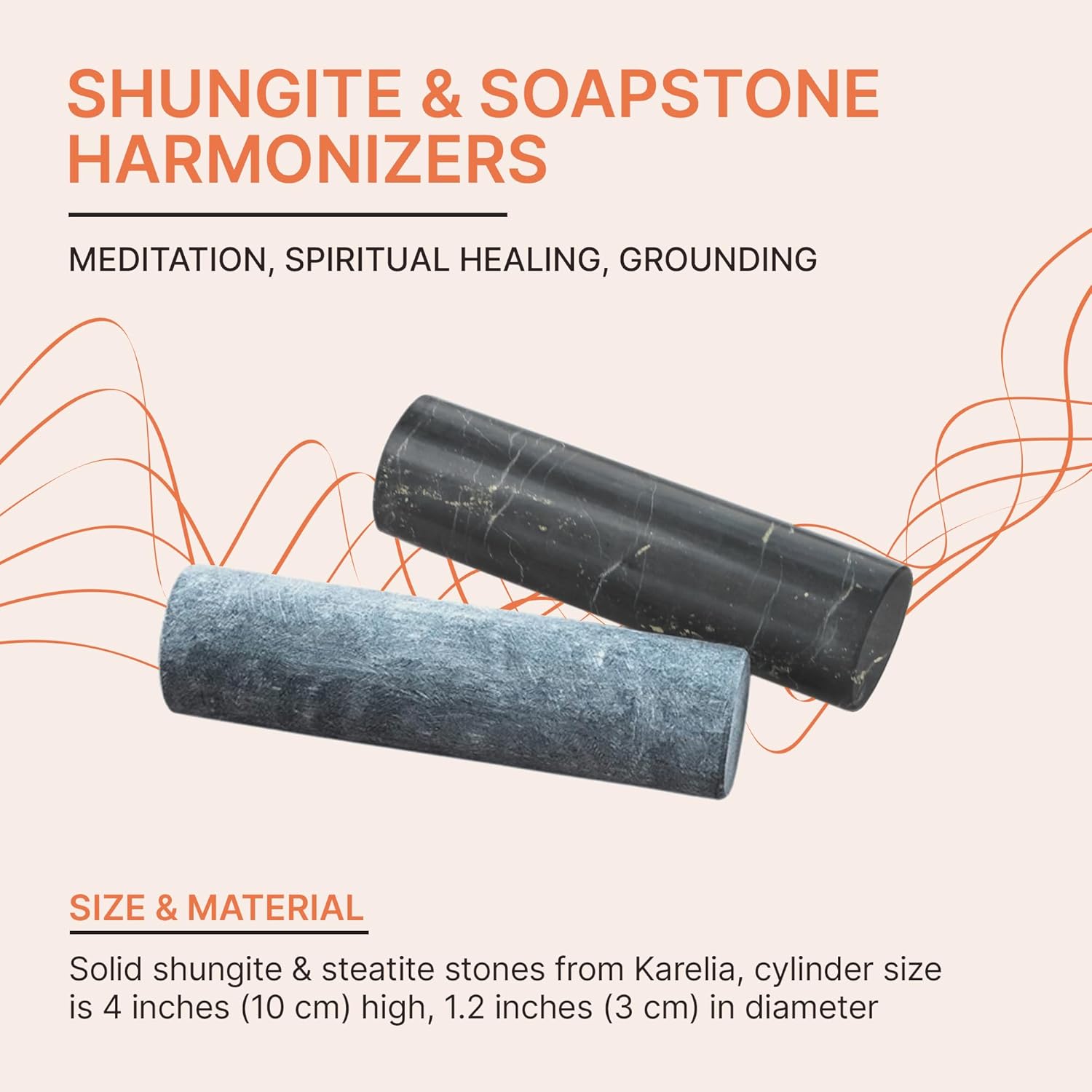 Karelian Heritage Authentic Shungite & Soapstone Harmonizers Set | Stone Egyptian Rods | Real Shungite Healing Cylinders Set of 2 | Non-Polished Harmonizers for Yoga Meditation Chakra Balancing HCN1