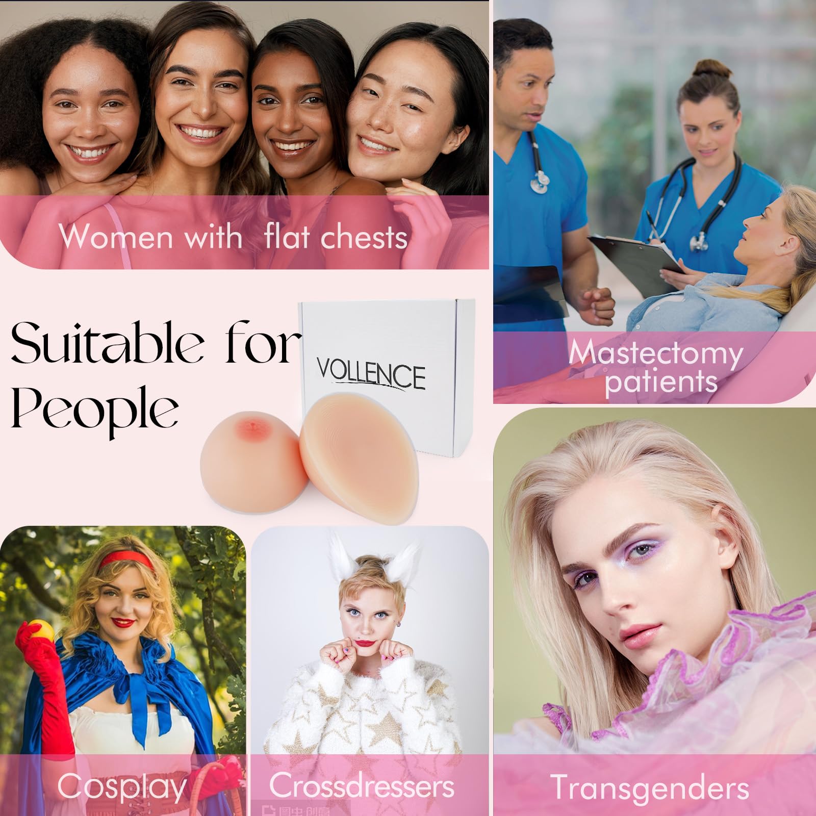 Vollence C Cup Paio di Protesi da Seno in Silicone Tette Finte da Crossdresser per Uomini e Donne Protesi da Mastectomia Inserti da Reggiseno