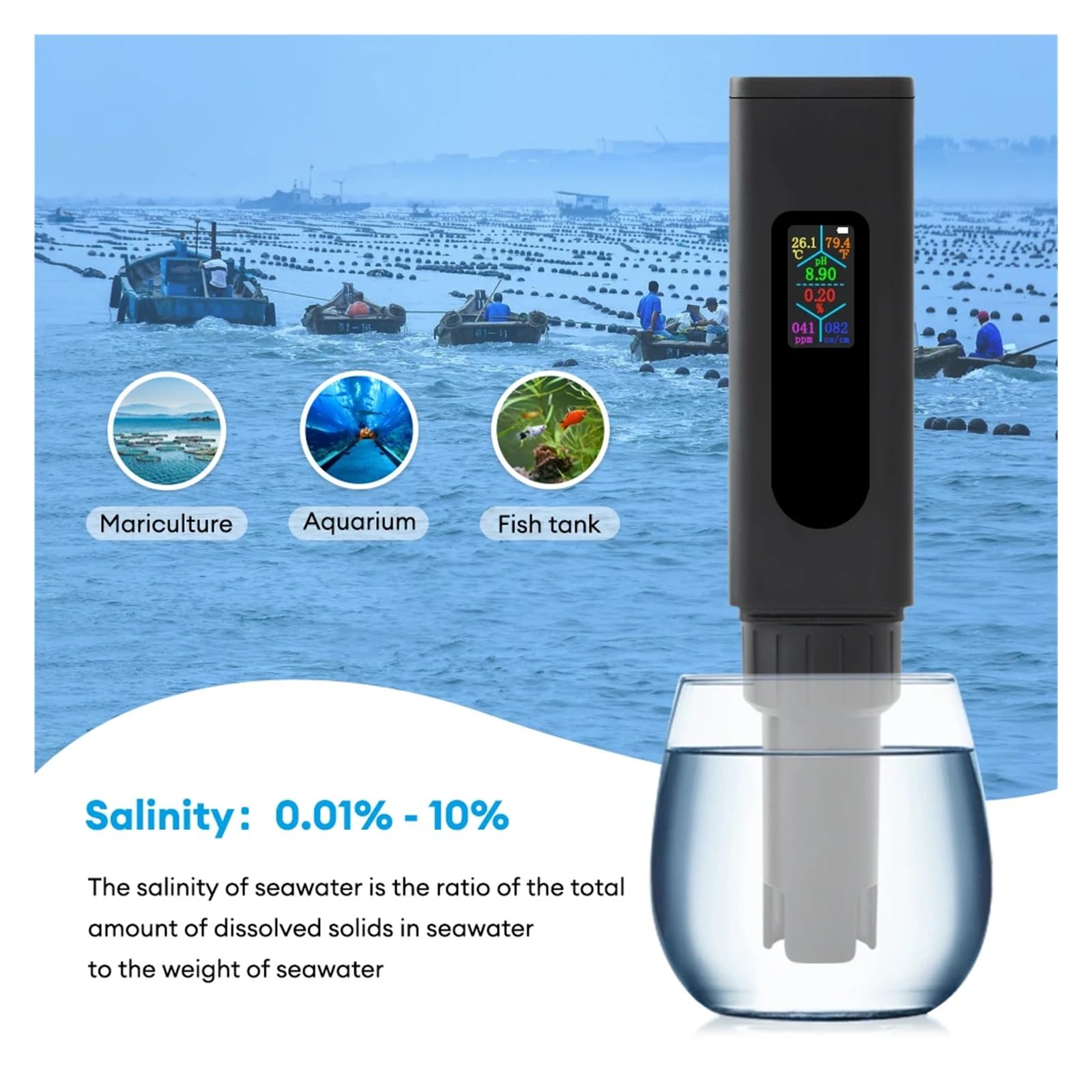 Tester Digitale Dela Qualità Del'acqua Potabile 5 In 1 Salinità/CE/temperatura/TDS/PH For La Carica Di Tipo C Coltura Idroponica Del'acquario Misurazione Accurata