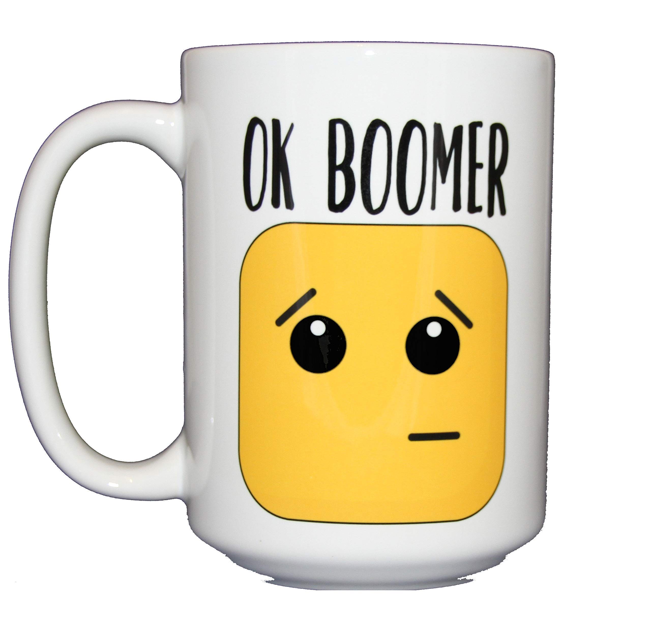 Ok Boomer - Ok Millennial Coffee Mug - 15oz Large Size - Eye Roll Emoticon - Funny Gift (Boomer)